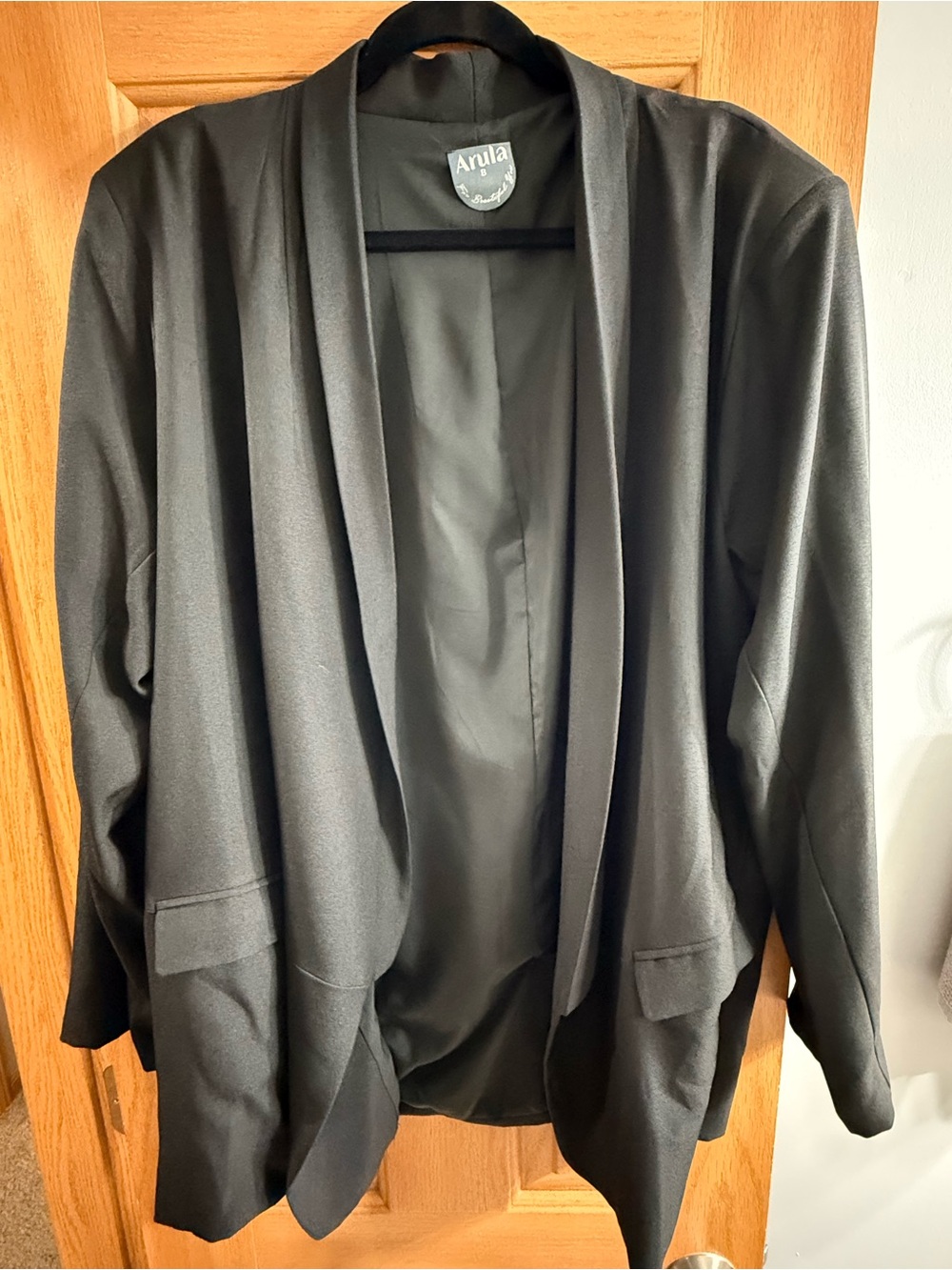 ARULA Black Draped Open-Front Blazer